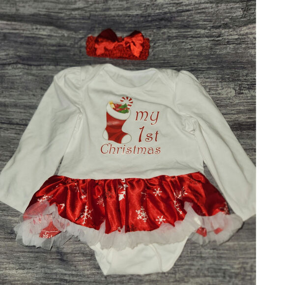My 1st Christmas Holiday Party Red Snowflake 4 Piece Outfit Size 12-18 months - Picture 7 of 9
